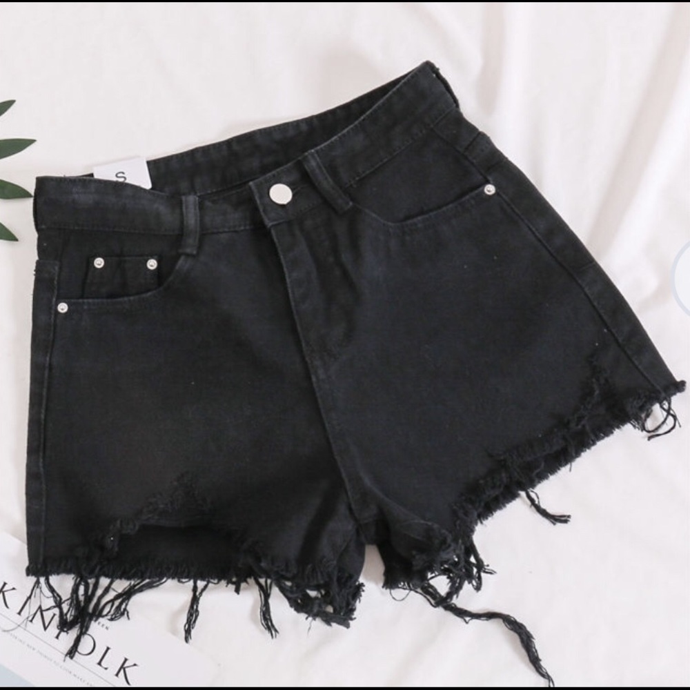 Black denim high waisted shorts